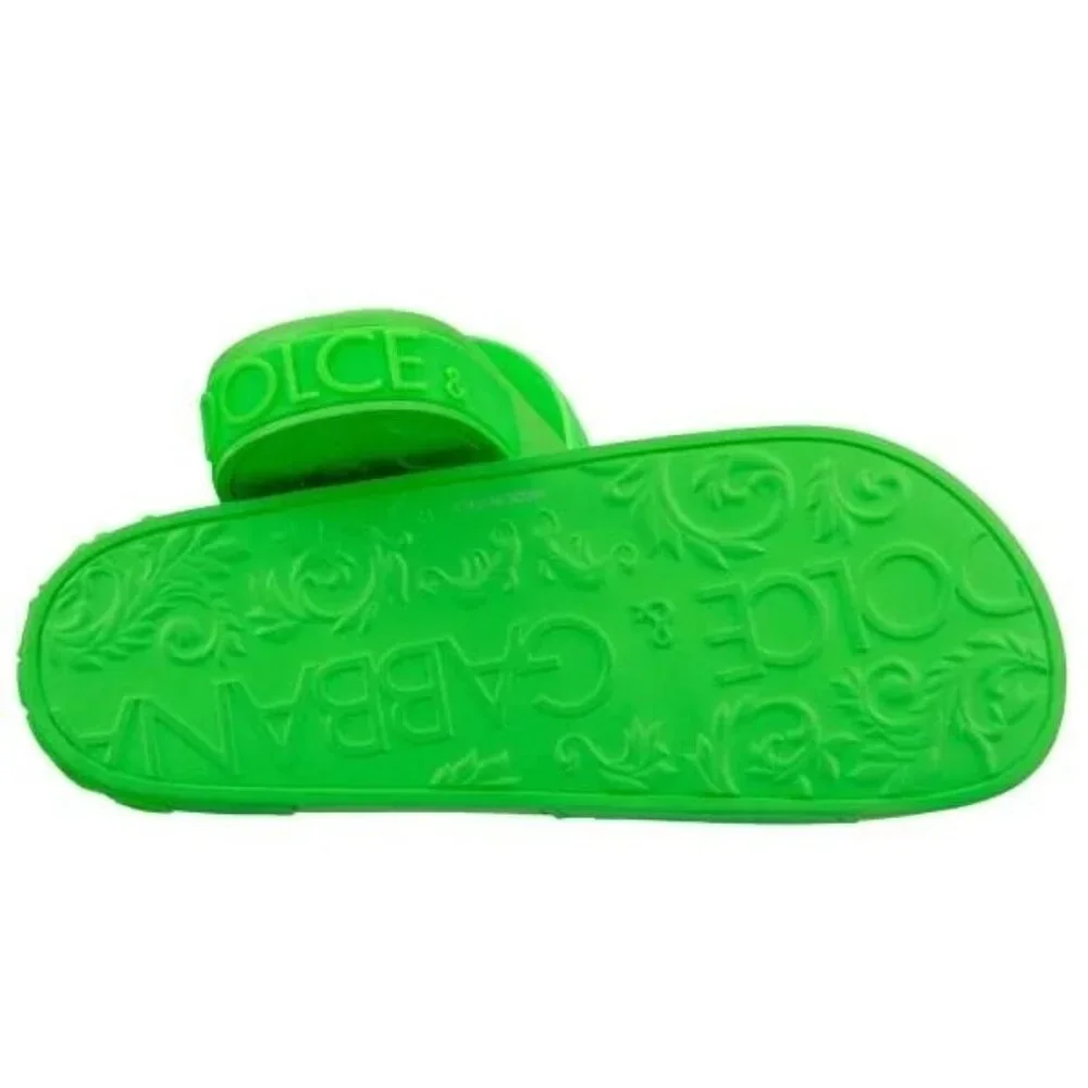 Mens Dolce & Gabbana Slides Sandals D&G Logo Neon Green 43 UK 9 US 10 NIB